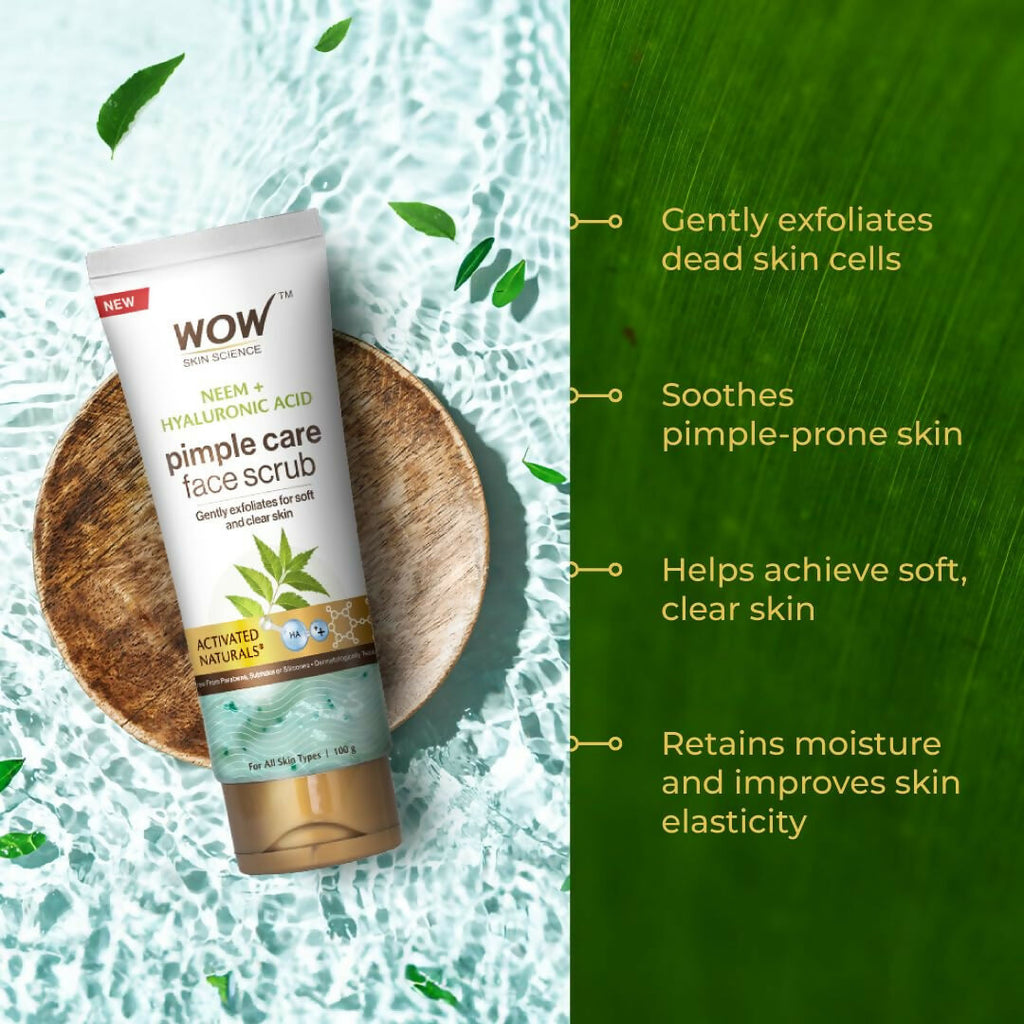 WOW Skin Science Neem & Hyaluronic Acid Pimple Care Face Scrub For Anti-Bacterial, Unclogs Pores