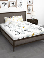 Story@home White & Blue Floral King Bedsheet with 2 Pillow Covers
