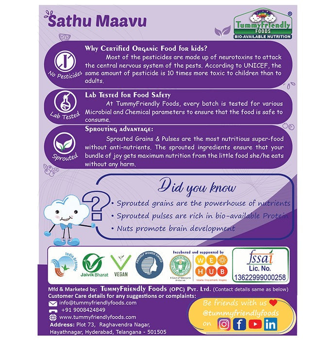 TummyFriendly Foods Organic Sathu Maavu, Sprouted Multi Grain Porridge Mixes