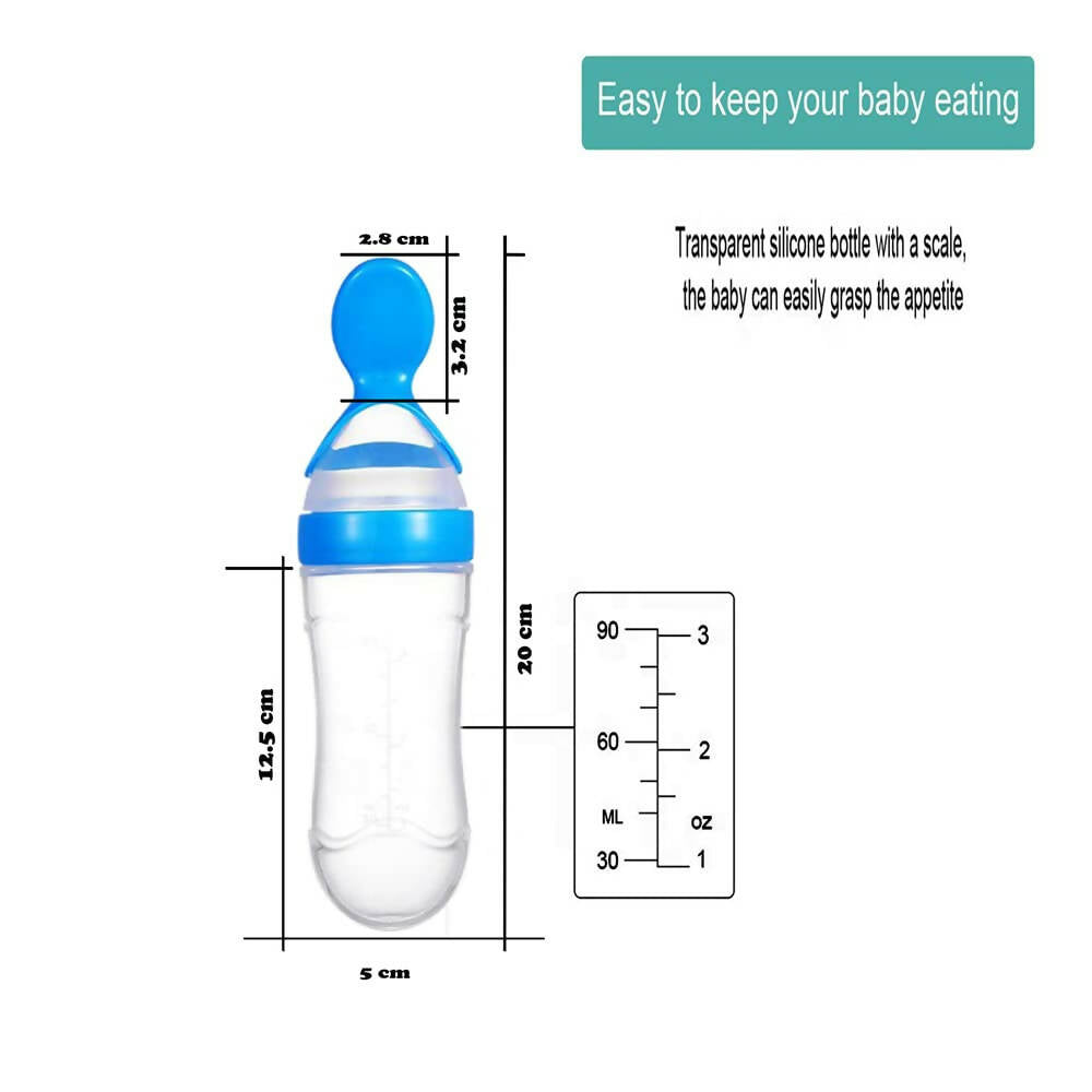 Goodmunchkins Silicone Spoon Food Feeder Silicone Bottle for Babies-Blue