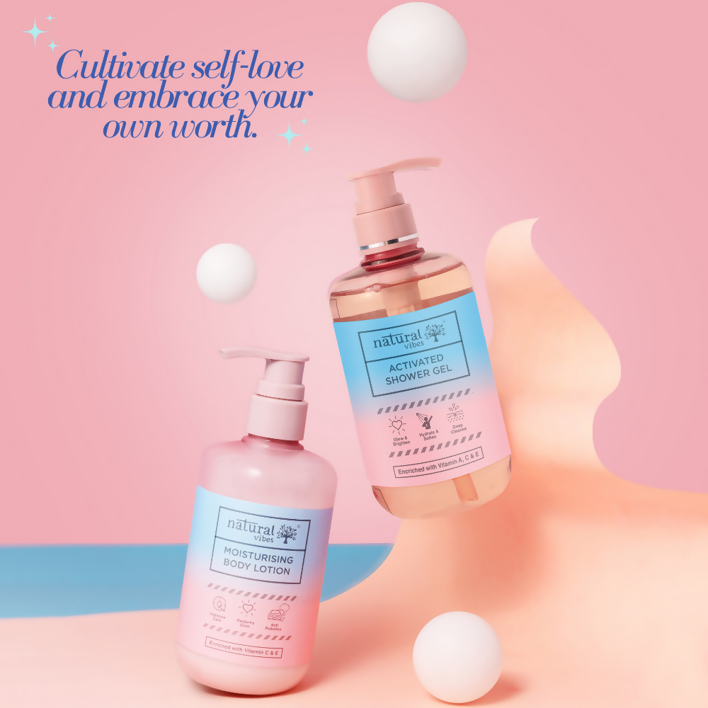 Natural Vibes Glow & Moisturising Bath and Body Regime with Shower Gel Body Wash & Lotion