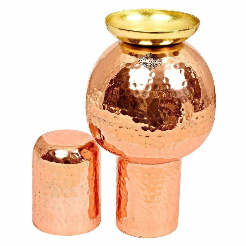 Pure Copper Surai Design Bedroom Water Bottle with Inbuilt Glass