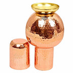 Pure Copper Surai Design Bedroom Water Bottle with Inbuilt Glass