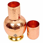 Pure Copper Surai Design Bedroom Water Bottle with Inbuilt Glass