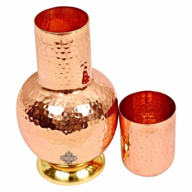 Pure Copper Surai Design Bedroom Water Bottle with Inbuilt Glass Main Image