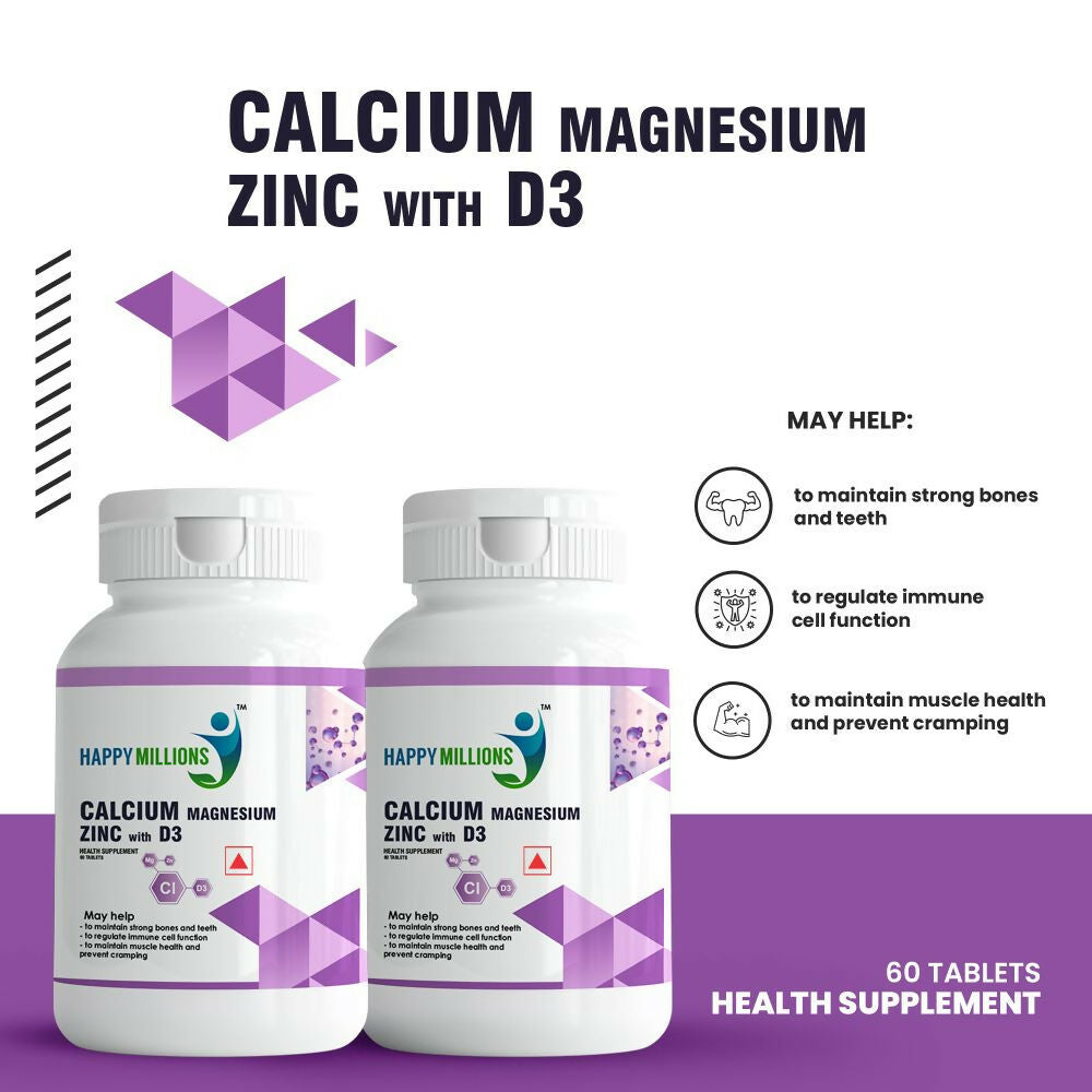HappyMillions Calcium, Magnesium, Zinc with Vitamin D3 Tablets