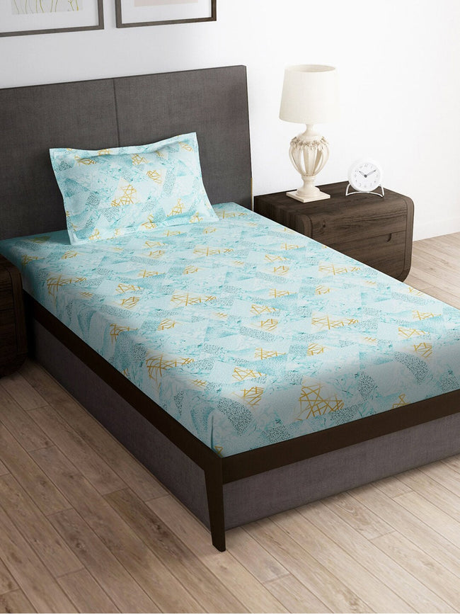 Story@home Blue & Yellow Printed Microfiber 180 TC Bedsheet With Pillow Cover Hover Image