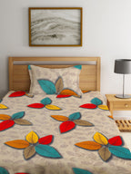 Home Sizzler Cream-Coloured & Red Floral 144 TC Bedsheet with Pillow Covers