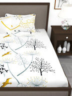 Story@home White & Blue Floral King Bedsheet with 2 Pillow Covers