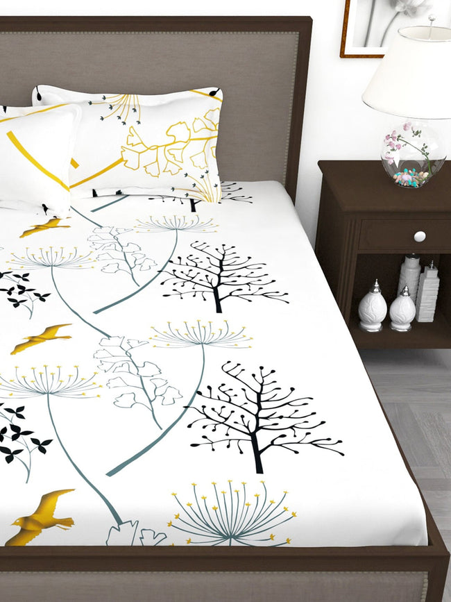 Story@home White & Blue Floral King Bedsheet with 2 Pillow Covers Main Image