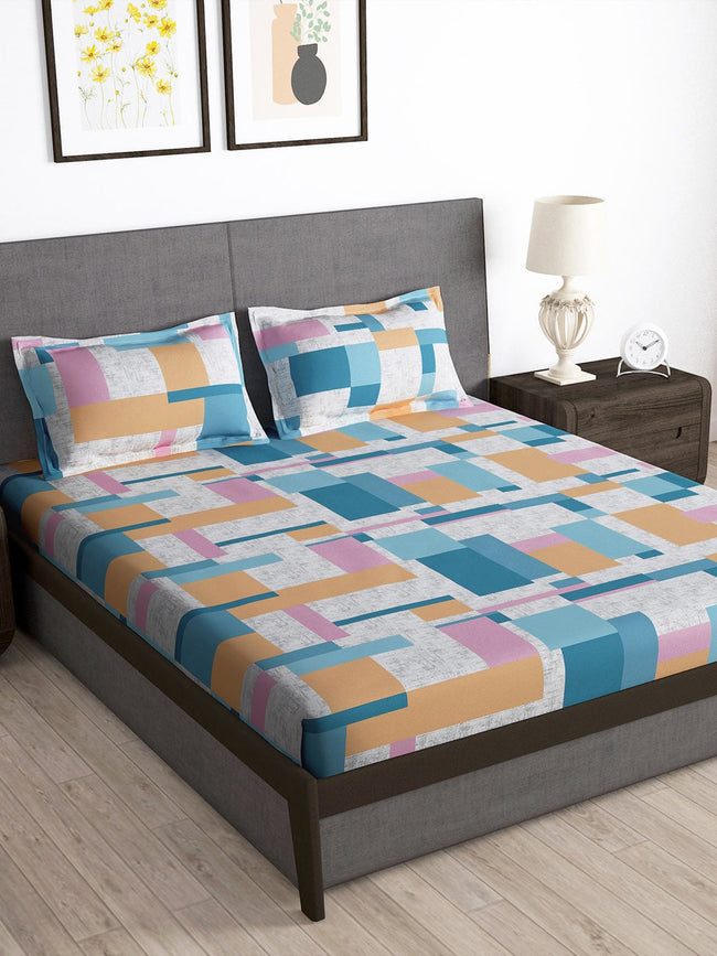 Story@home Arena Grey & White Printed 180 TC Bedsheet & Pillow Covers Hover Image