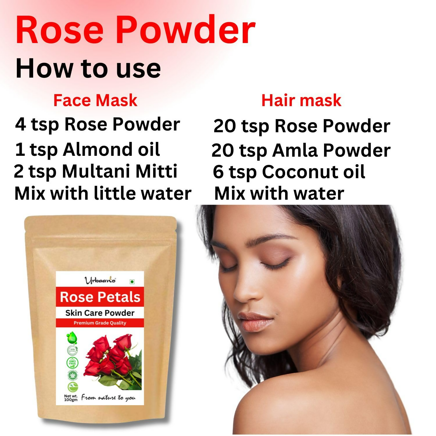Urbaano Herbal Rose Petal Powder Double Filtered Natural Pure For Skin