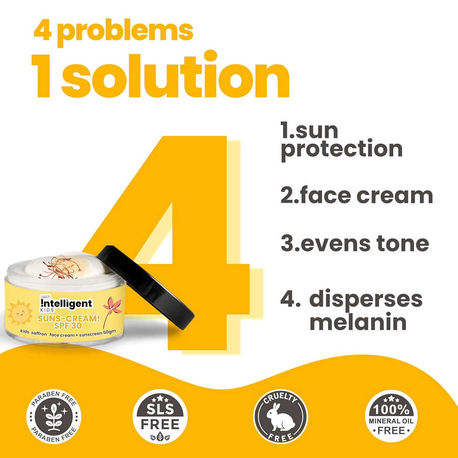 TuCo Intelligent Kids 2-in-1 Saffron Face Cream & Sunscreen For Sun Protection And Glow
