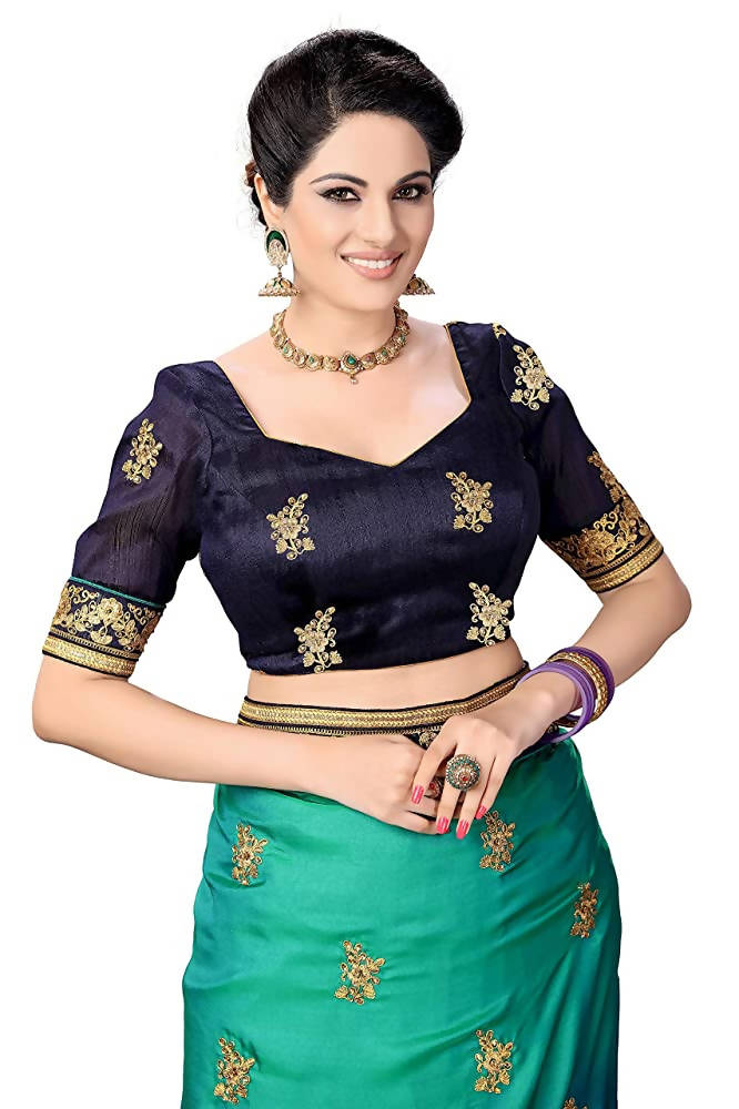 Sarvadarshi Fashion Women's Blue Barfi Silk Heavy lace Embroidery work Saree With blouse piece