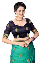 Sarvadarshi Fashion Women's Blue Barfi Silk Heavy lace Embroidery work Saree With blouse piece