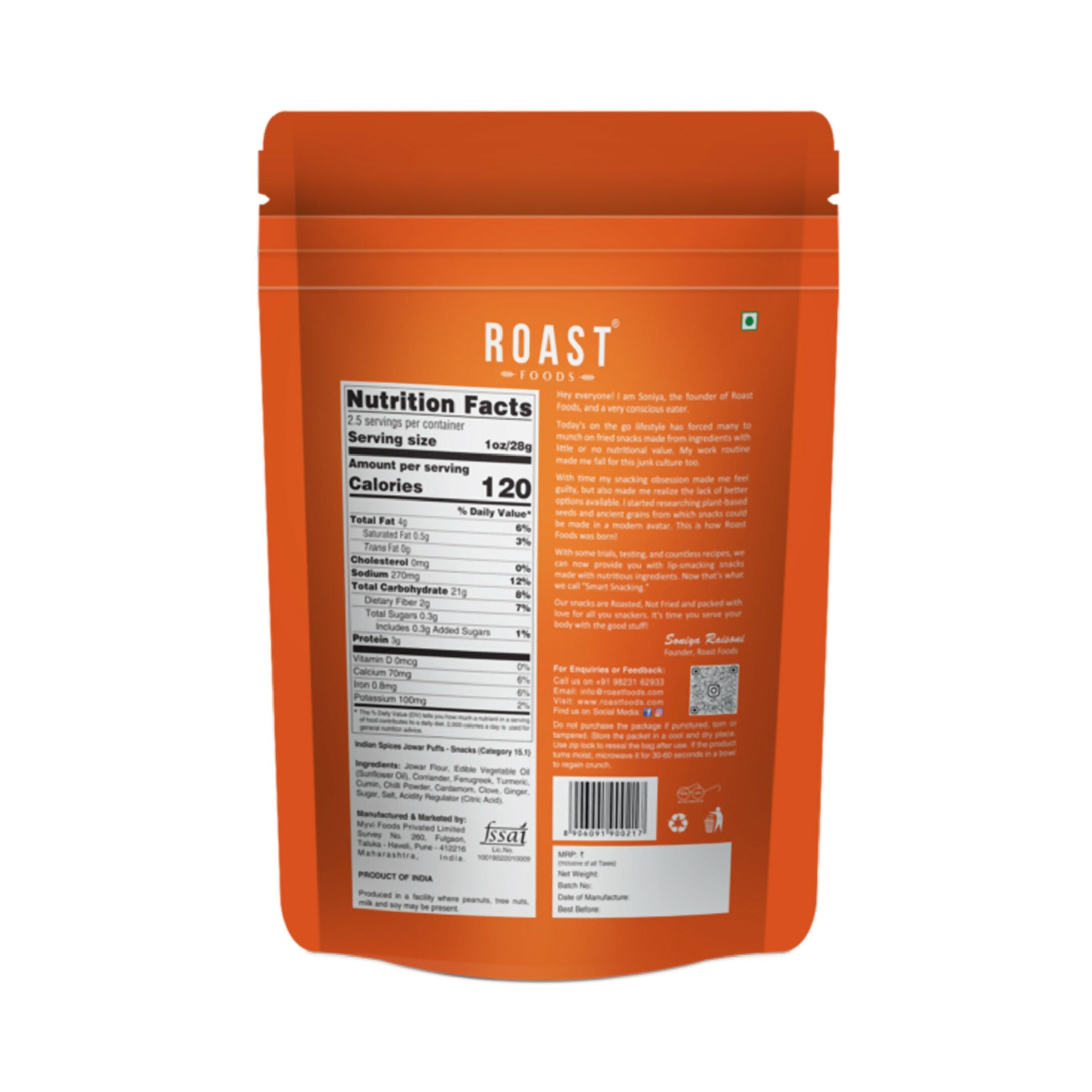 Roast Foods Jowar Puff Indian Spices