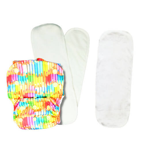 Kindermum Pro Aio Cloth Diaper (With 2 Organic Inserts And Power Booster)-Colorful Art For Kids