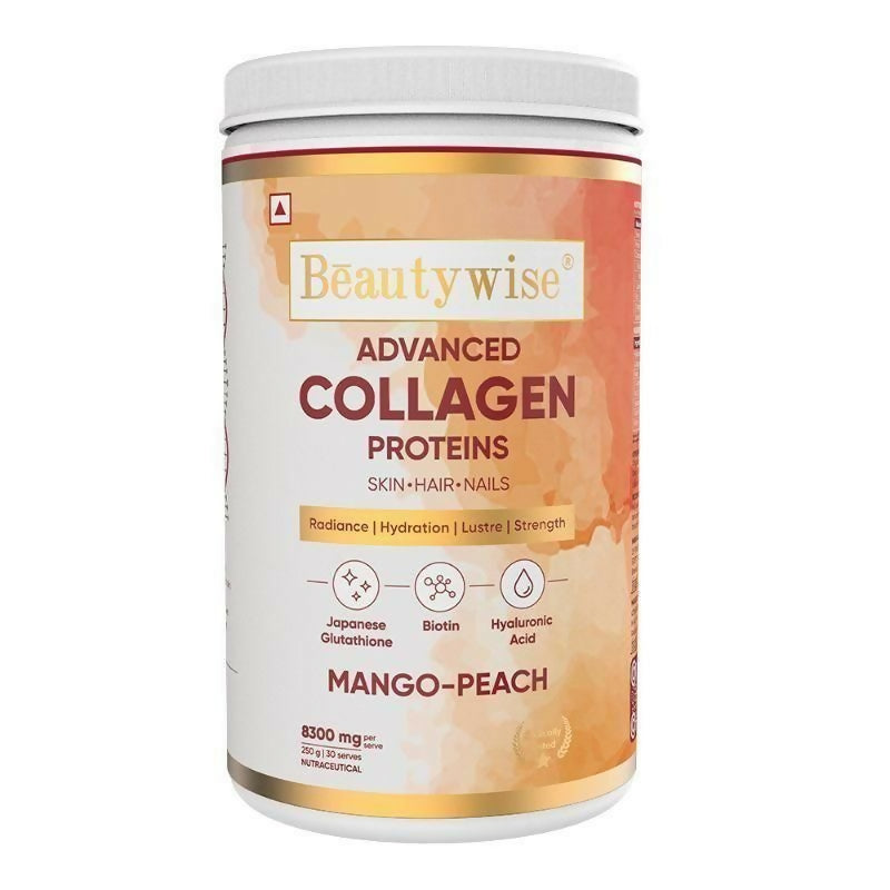 Beautywise Advanced Marine Collagen Anti-Aging Powder - Glutathione, HA & Biotin - Mango-Peach