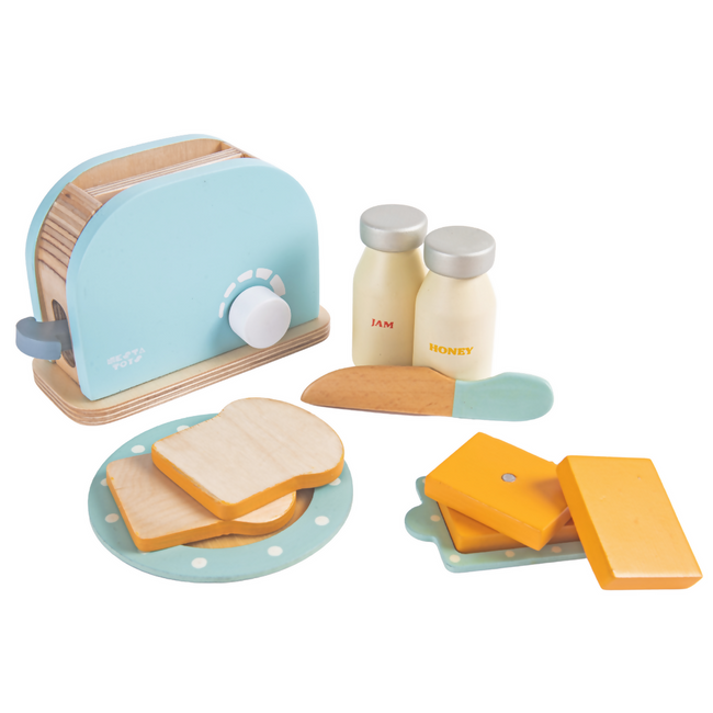 Nesta Toys Wooden Bread Pop-up Toaster (Blue), Kitchen Set Toy, Play Food, Pretend Play Toys for Kids (3+ Years) Hover Image