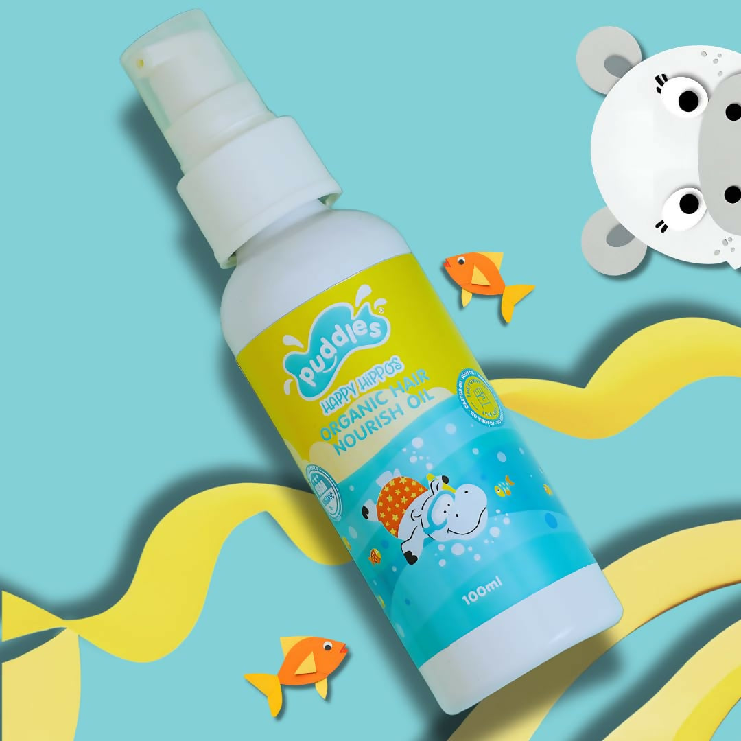 Puddles Happy Hippos Organic Nourish Hair Oil for Kids, Nourishing & Strengthening Formula for Delicate Hair & Scalp