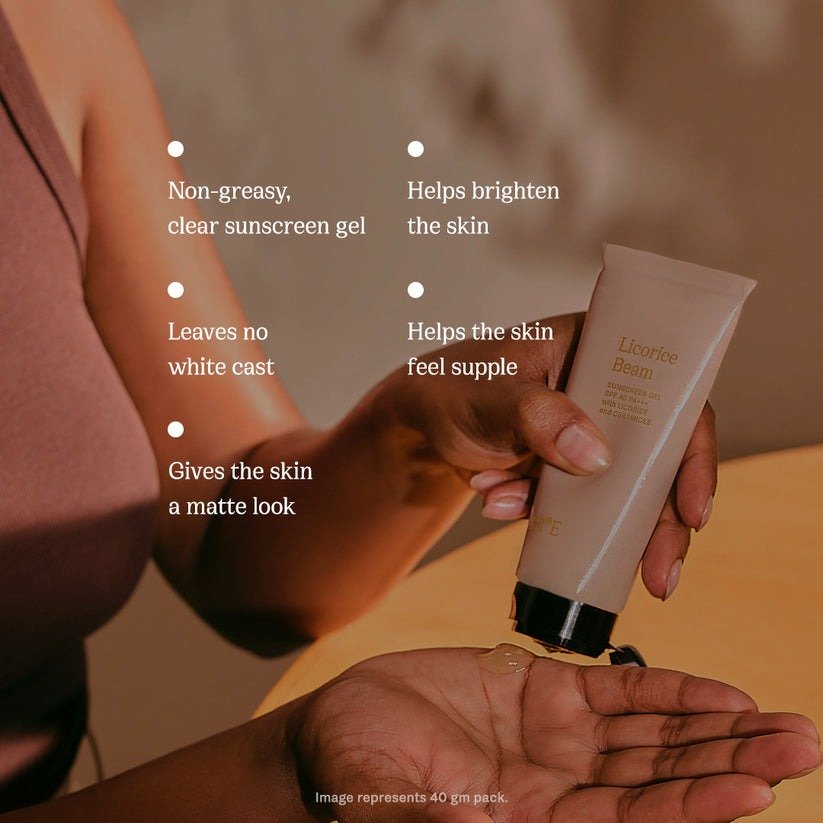 82°E By Deepika Padukone Licorice Beam SPF 40 PA+++ Sunscreen Gel With Licorice and Ceramides, UVA/UBA