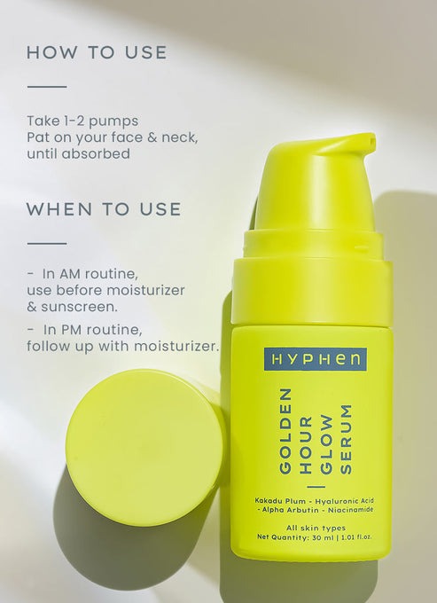 Hyphen By Kriti Sanon Golden Hour Glow Serum With Niacinamide, Alpha Arbutin, Hyaluronic Acid & Kakadu Plum, For Men & Women