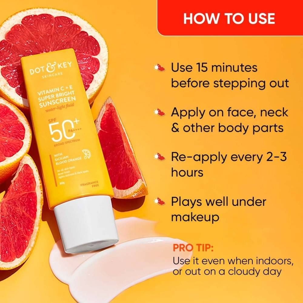 Dot & Key Vitamin C + E Face Sunscreen SPF 50 PA+++ For Glowing Skin, 100% No White Cast