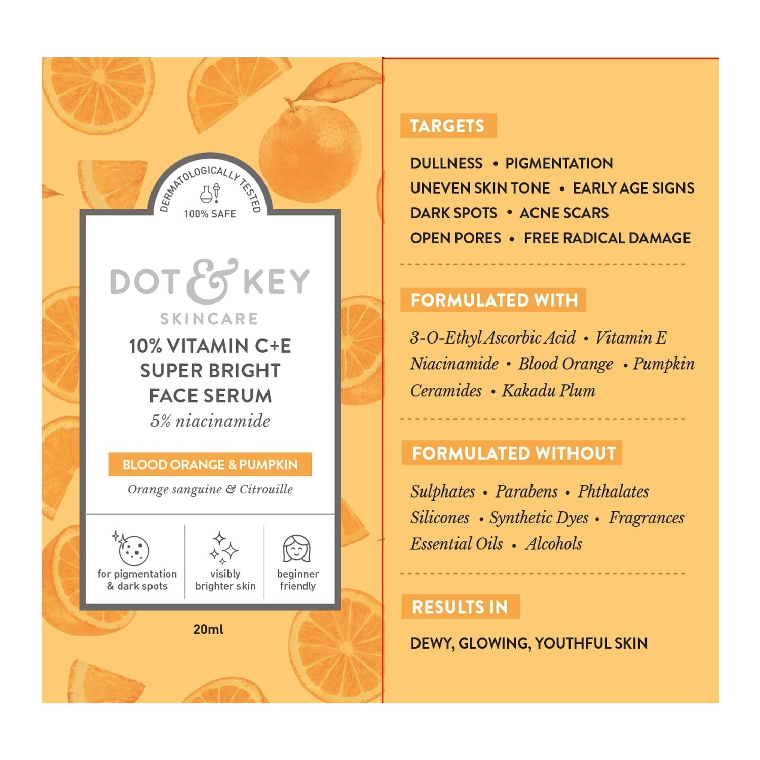Dot & Key 10% Vitamin C+E Super Bright Face Serum | 5% Niacinamide | Glow Booster