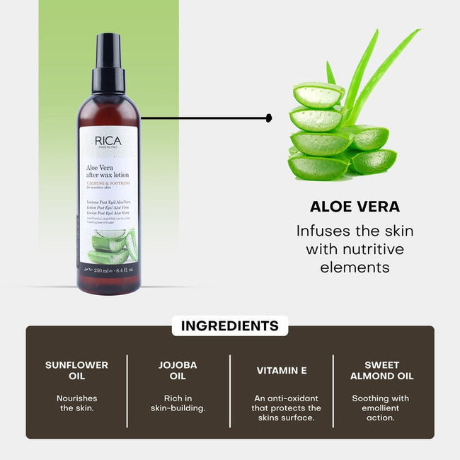 Rica Aloe Vera After Wax Lotion for Sensitive Skin With Sun Flower Oil, Jojoba Oil & Vitamin E Main Image