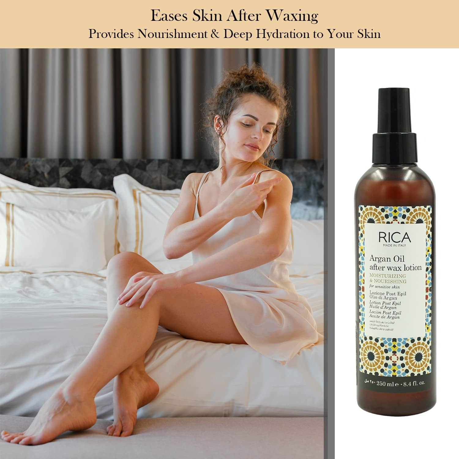 Rica Argan Oil After Wax Lotion for Sensitive Skin With Sun Flower Oil, Jojoba Oil & Vitamin E