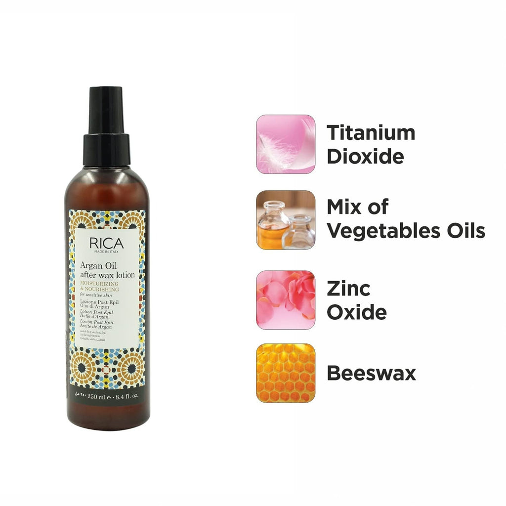 Rica Argan Oil After Wax Lotion for Sensitive Skin With Sun Flower Oil, Jojoba Oil & Vitamin E