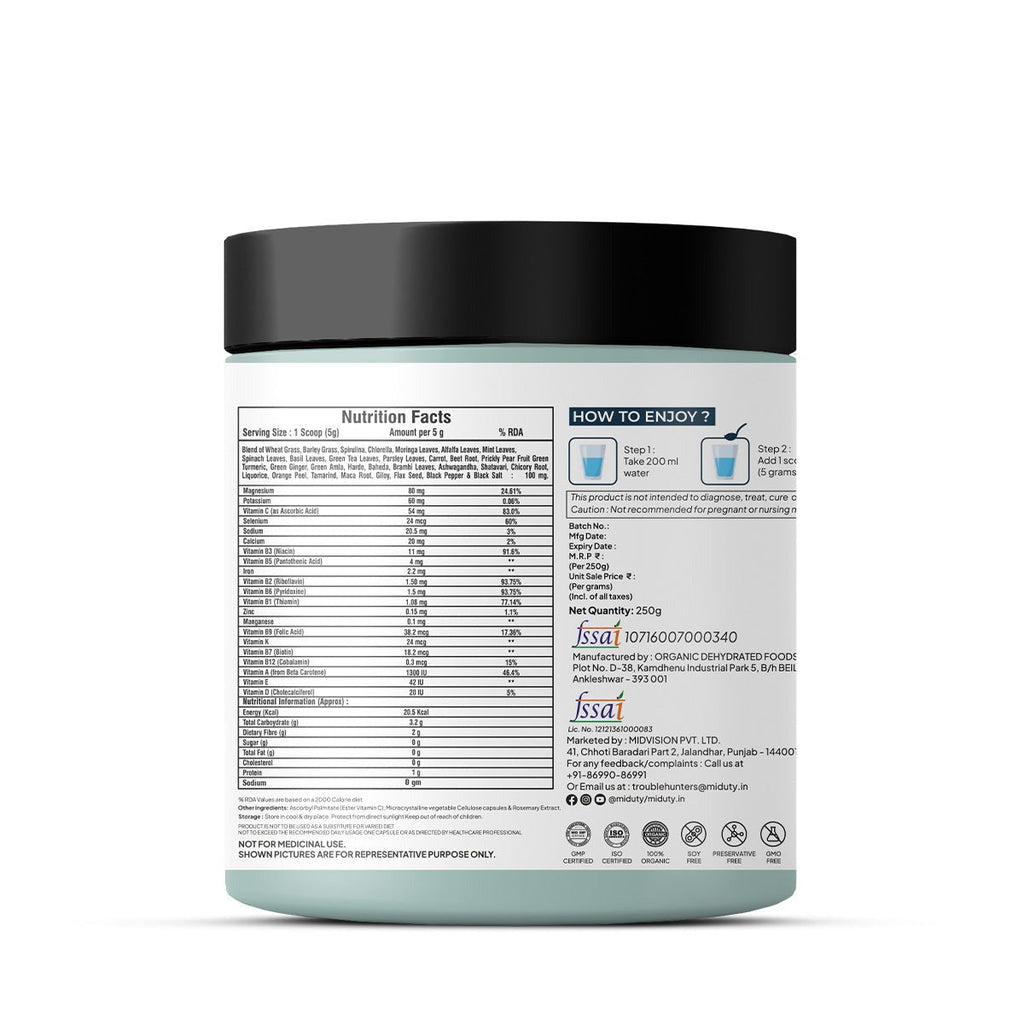 Miduty by Palak Notes 100% Organic Alkalizing Super Greens Powder