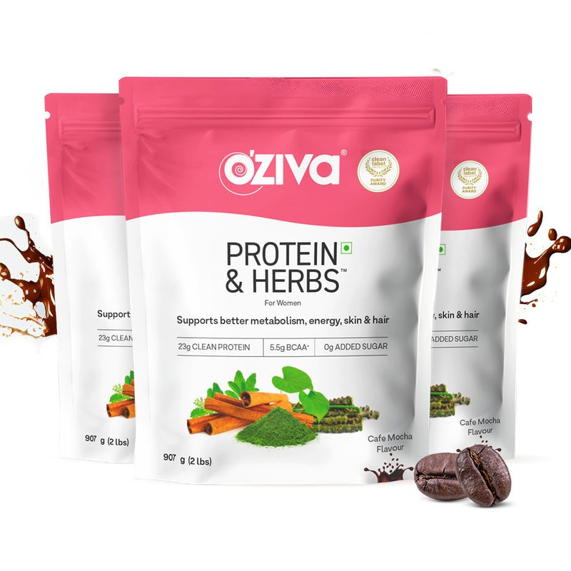 OZiva Protein & Herbs for Women - Protein Powder to Reduce Body Fat, Manage Weight & Metabolism, No Added Sugar
