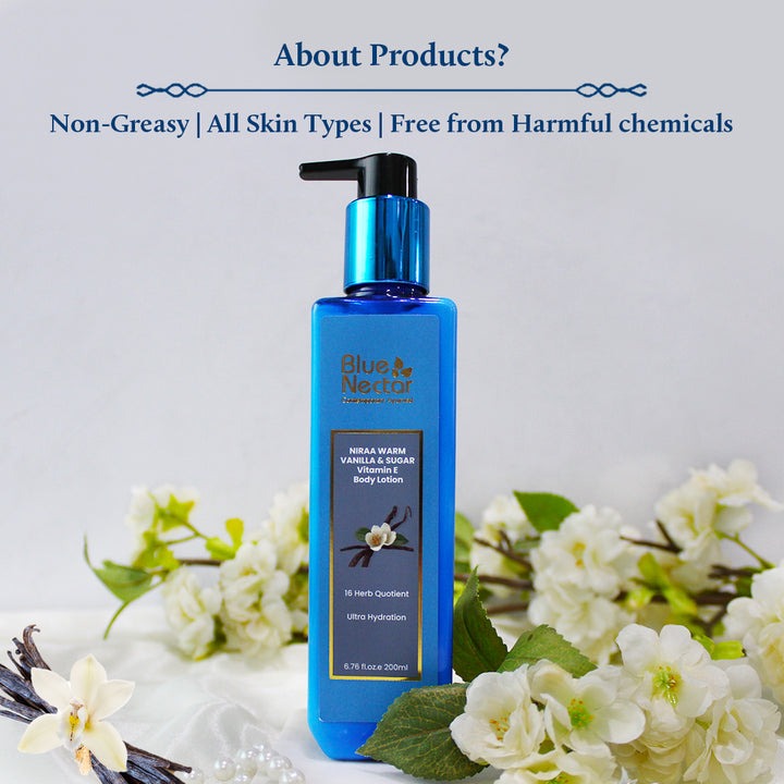 Blue Nectar Niraa Warm Vanilla & Sugar Body Lotion with Plant Based Vitamin E for Ultra Hydration