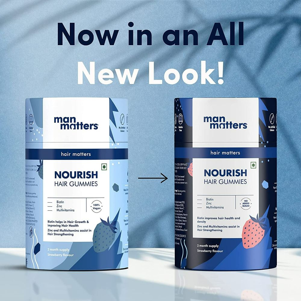 Man Matters Biotin Nourish Hair Gummies With Multivitamins (Sugar Free) - Strawberry Flavor With Zinc & Multivitamins
