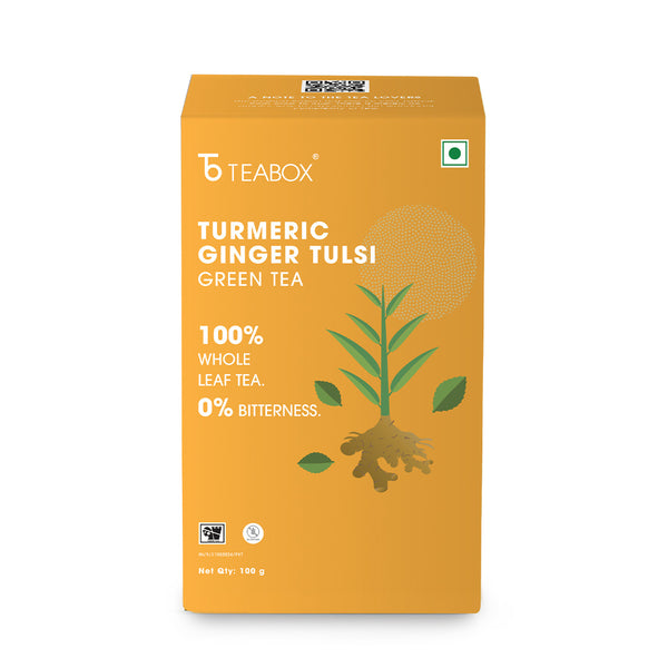 Teabox Organic Turmeric Ginger Tulsi Green Tea Loose Leaves Hover Image