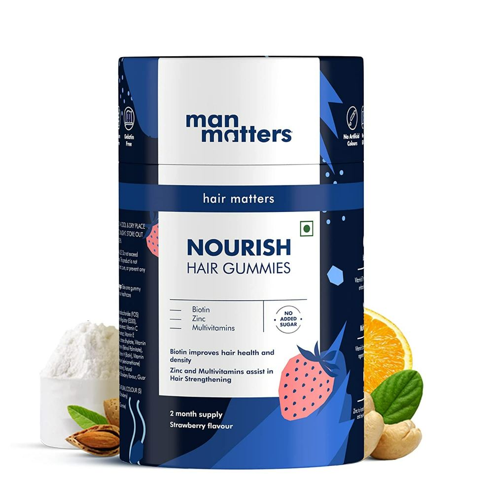 Man Matters Biotin Nourish Hair Gummies With Multivitamins (Sugar Free) - Strawberry Flavor With Zinc & Multivitamins