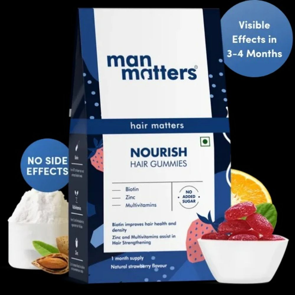 Man Matters Biotin Nourish Hair Gummies With Multivitamins (Sugar Free) - Strawberry Flavor With Zinc & Multivitamins