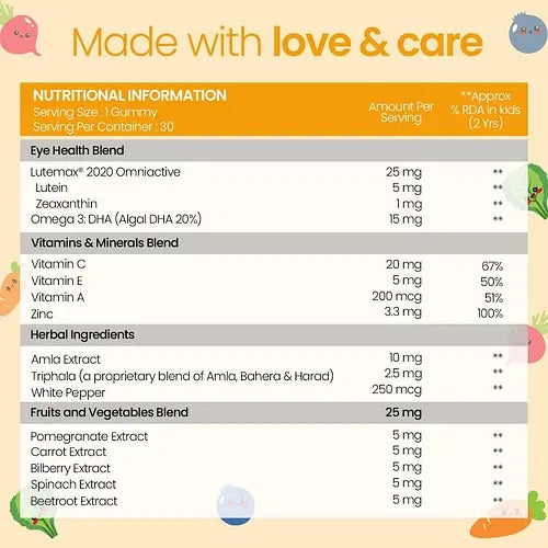 Zingavita Sharp Eye Gummies for Kids (Strawberry Mix Flavor)