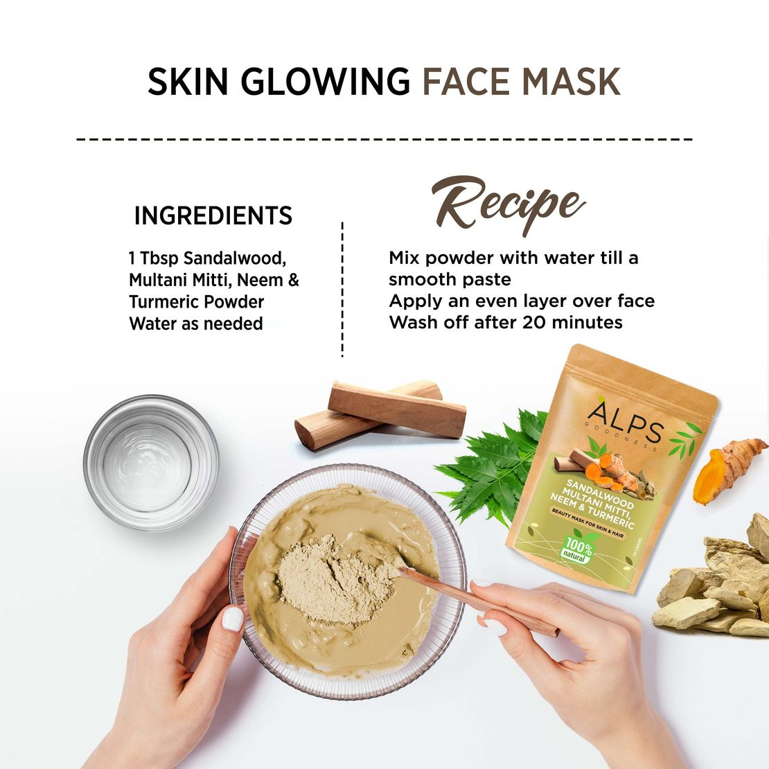 Alps Goodness Sandalwood,Multani Mitti,Neem & Turmeric Powder