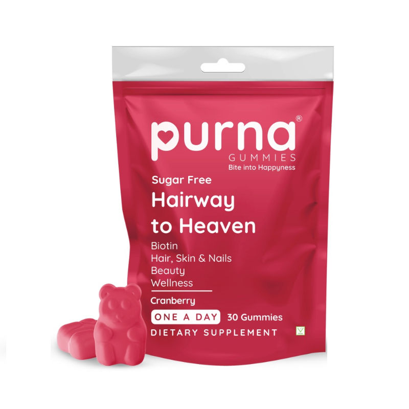 Purna Gummies Hair Biotin Cranberry Sugar Free Gummies with Vitamin B12 for Hair & Nail