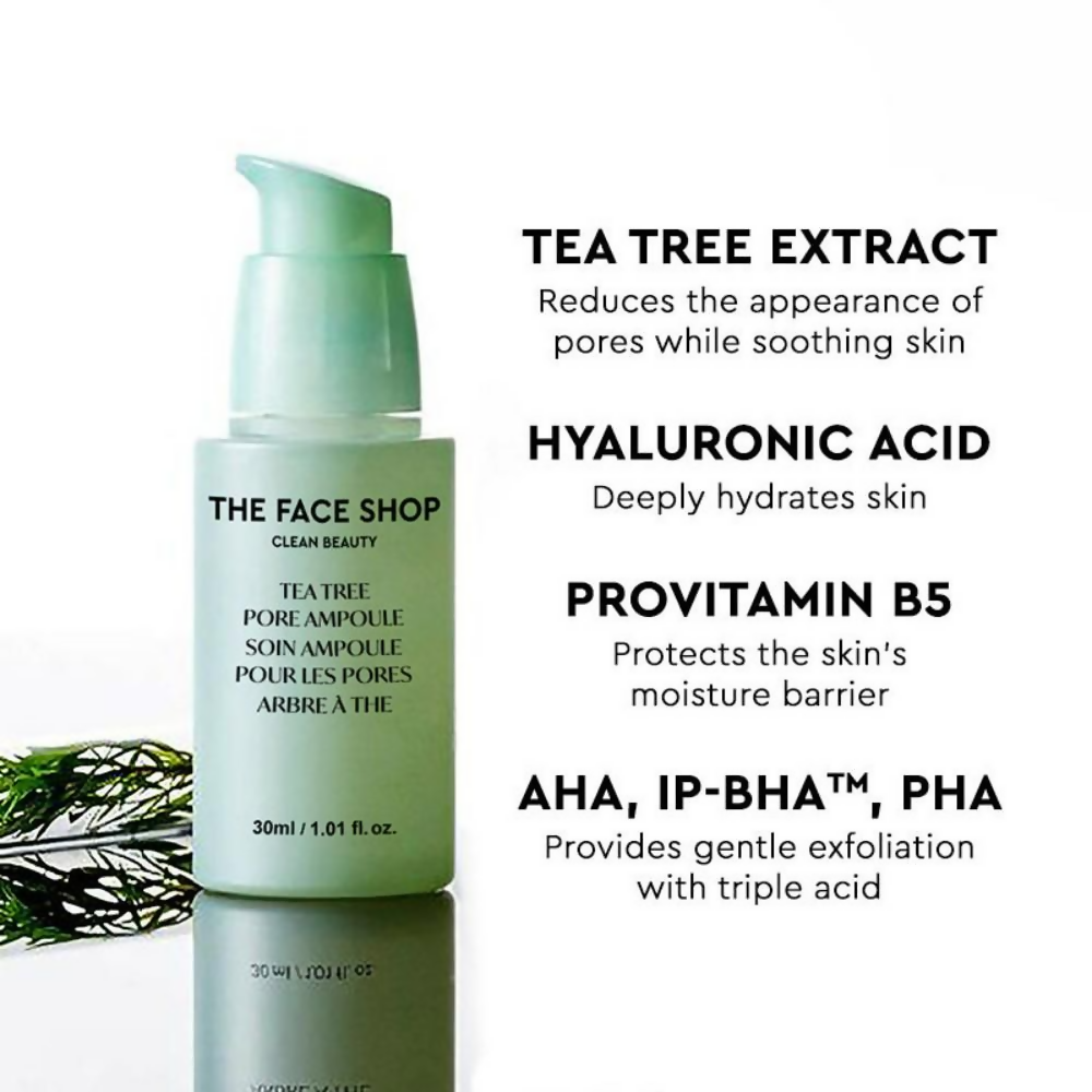 The Face Shop Tea Tree Pore Ampoule With AHA, Ip BHA, PHA & Hyaluronic Acid, For Oily & Acne Skin