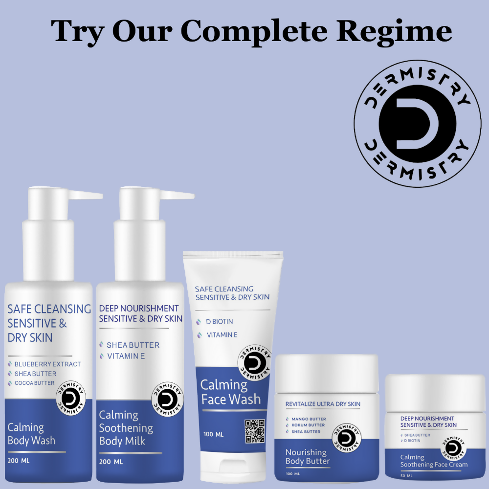 Dermistry Sensitive & Dry Skin Care Calming Soothing Body Wash Safe Soap Free Cleanser Blue Berry