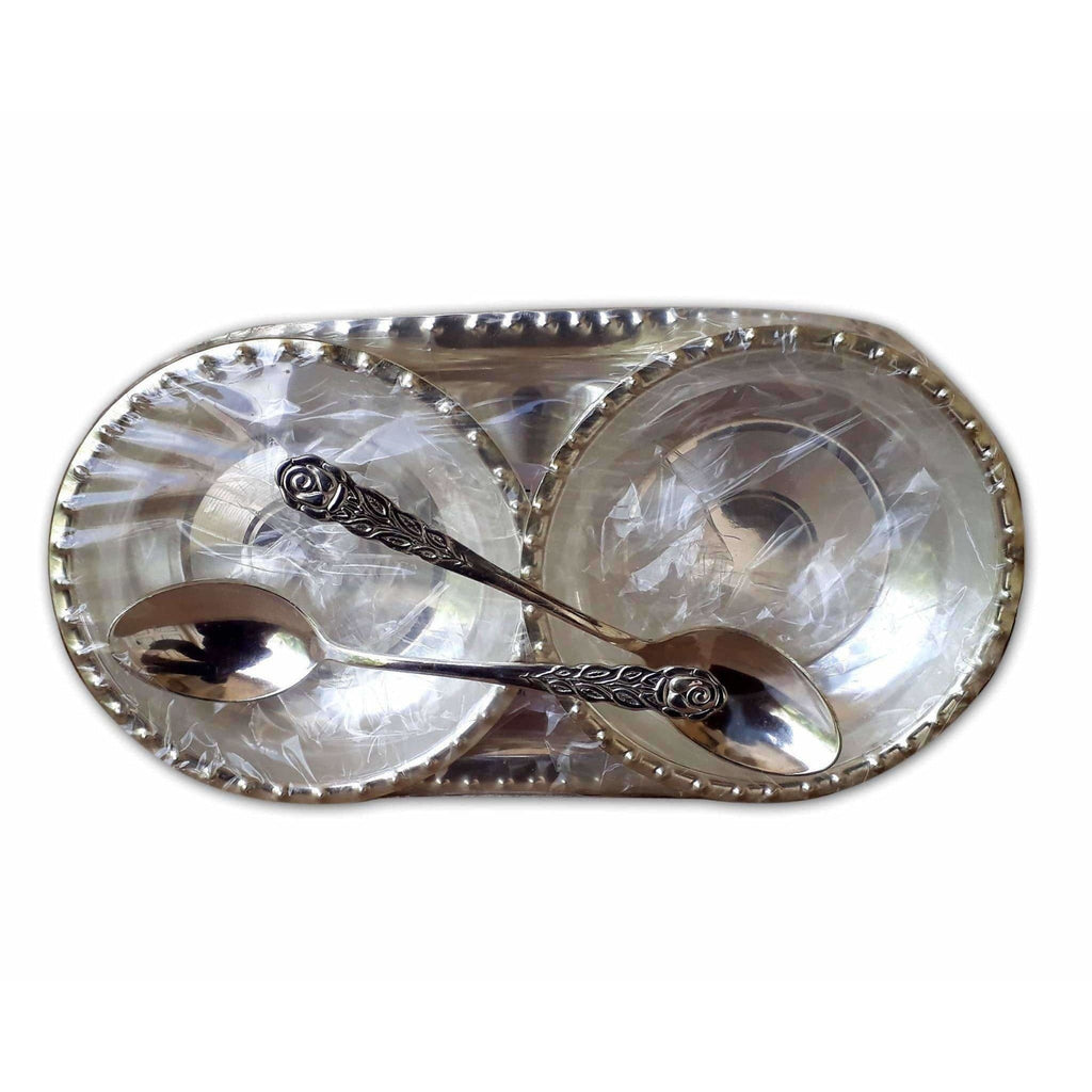 Silver Tray with Cups and Spoons