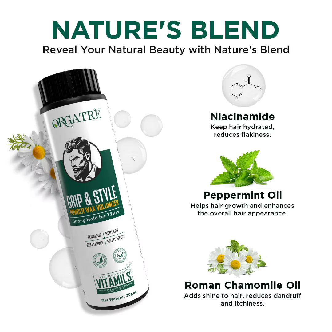 Orgatre Grip And Style Hair Volumizing Powder Wax, Strong hold For 12 Hrs Hair Wax