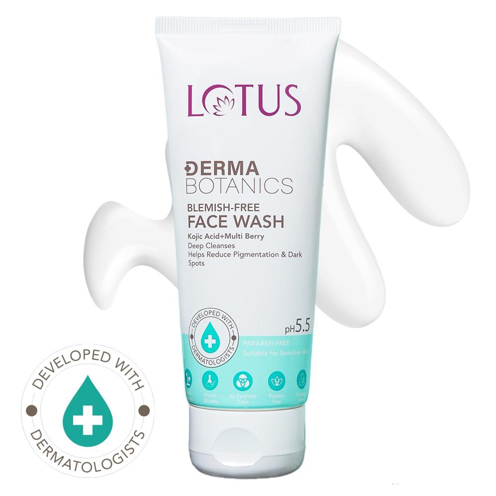 Lotus DermaBotanics Kojic Acid + Multi Berry Blemish-Free Face Wash, pH5.5, For Sensitive Skin