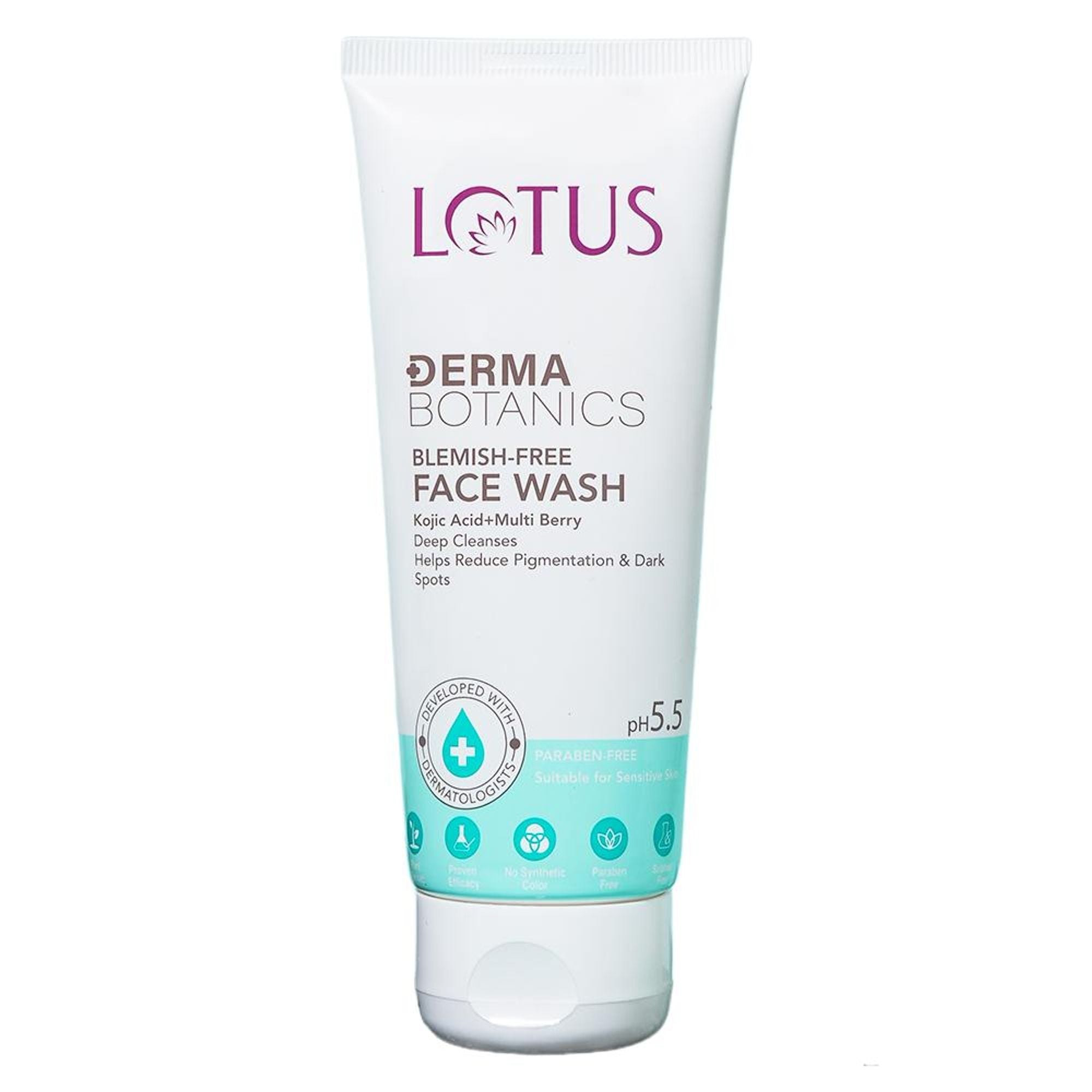 Lotus DermaBotanics Kojic Acid + Multi Berry Blemish-Free Face Wash, pH5.5, For Sensitive Skin