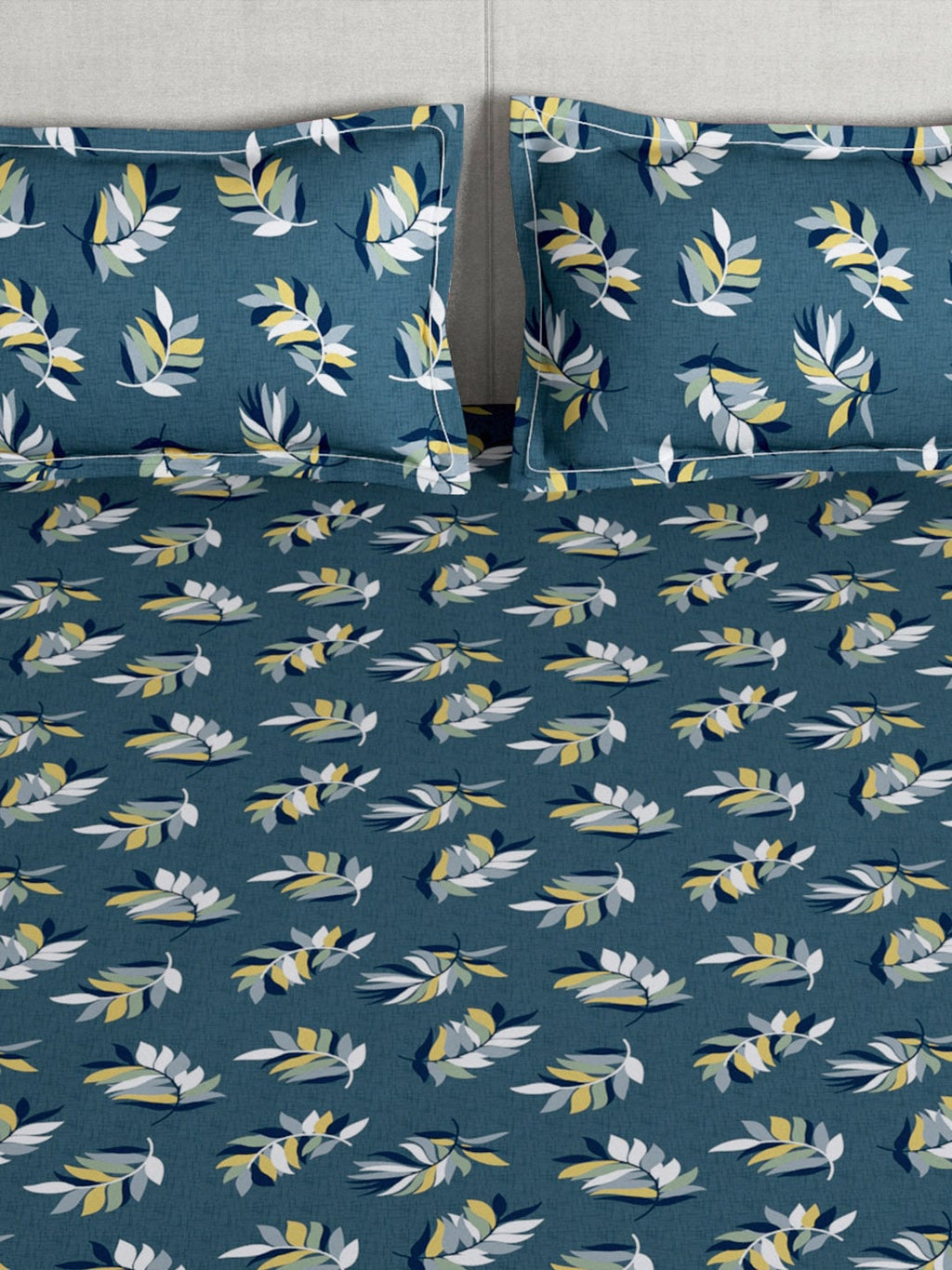 Story@home Arena Grey & Yellow Floral Printed 180 TC Queen Bedsheet & 2 Pillow Covers