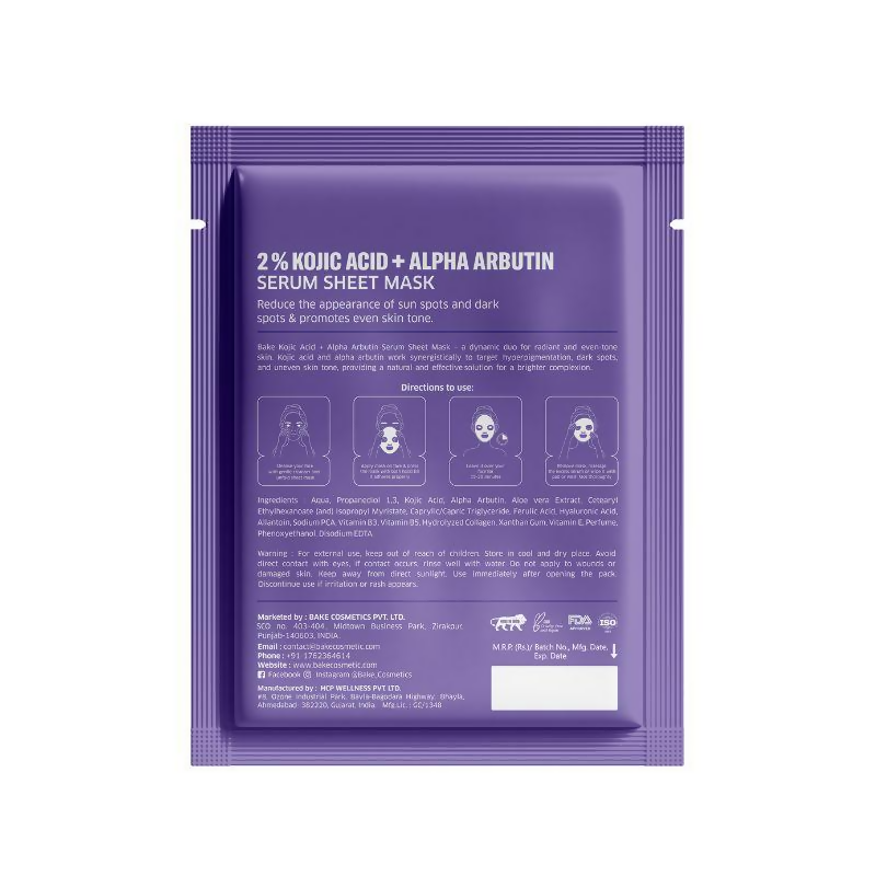 Bake 2% Kojic Acid + Alpha Arbutin Sheet Mask For Glowing Skin & Pigmentation