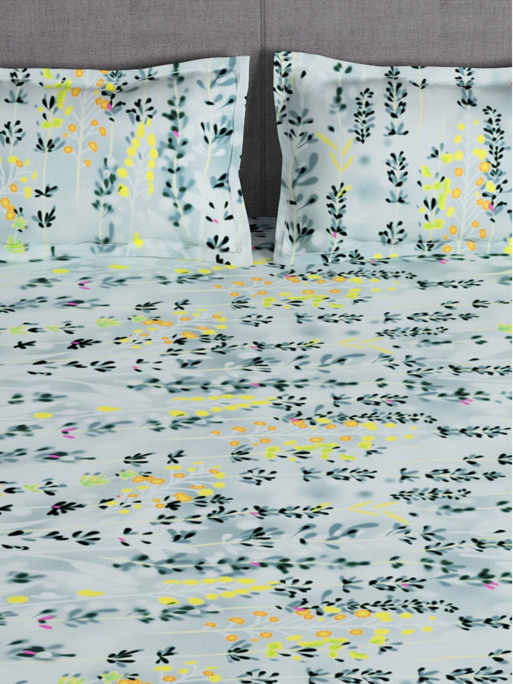 Story@home Arena Grey & Blue Floral Printed 180 TC Bedsheet & Pillow Covers